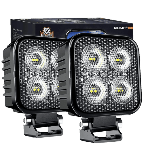 Nilight 3 Inch 12W 1500LM Square Flood Built-in EMC Led Work Lights (Pair)