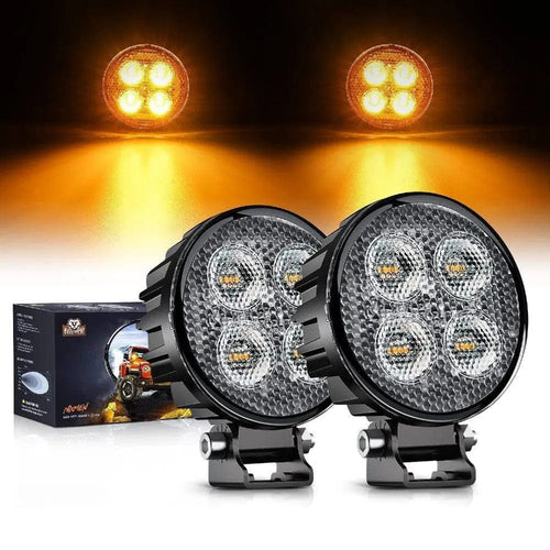 Nilight 3 Inch 12W 2940LM Amber Round Flood Built-in EMC LED Work Lights (Pair)