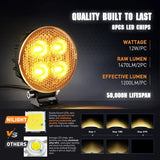 Nilight 3 Inch 12W 2940LM Amber Round Flood Built-in EMC LED Work Lights (Pair), view 3