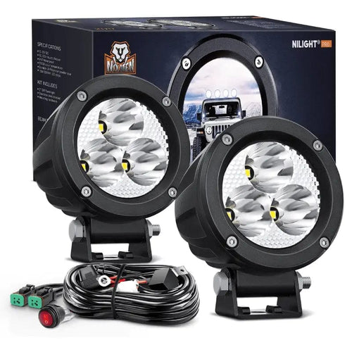 Nilight 3 Inch 15W 1550LM Spot Round Built-in EMC LED Work Lights (Pair) | 16AWG DT Wire