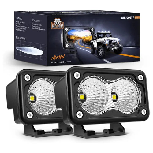 Nilight 3 Inch 20W 1160LM Flood Built-in EMC LED Work Lights (Pair)