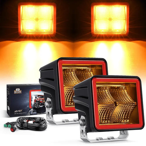 Nilight 3 Inch 20W 1240LM Amber DRL Flood Cube LED Pods (Pair) | 16AWG DT Wire