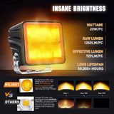 Nilight 3 Inch 20W 1240LM Amber DRL Flood Cube LED Pods (Pair) | 16AWG DT Wire, view 3