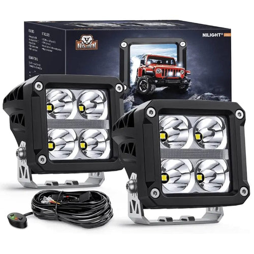 Nilight 3.2 Inch 20W 2510LM Square Spot DRL Led Pods (Pair) | 16AWG DT Wire