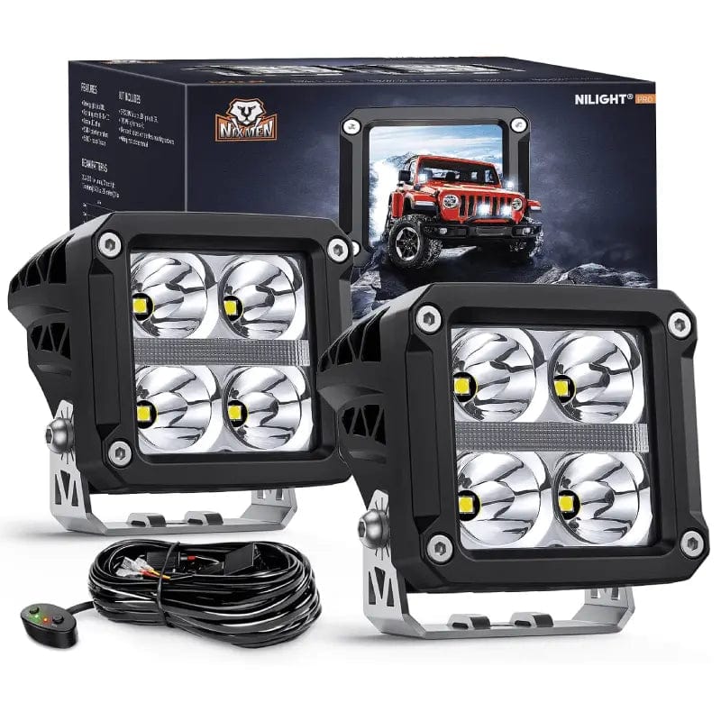 Nilight 3.2 Inch 20W 2510LM Square Spot DRL Led Pods (Pair) | 16AWG DT Wire