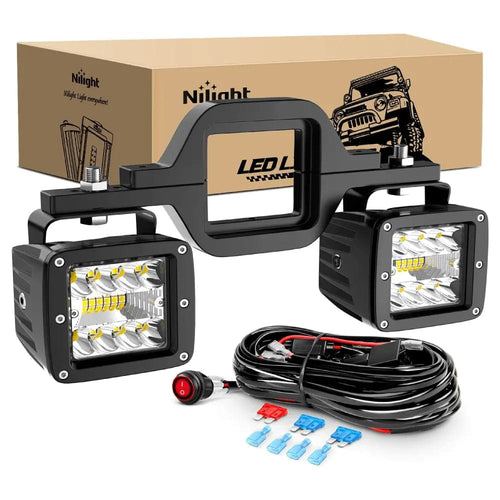 Nilight 3 Inch 42W Cube Triple Row Spot Flood Led Pods (Pair) | 2.5 Inch Tow Hitch Mount | 16AWG Wire 3Pin Switch