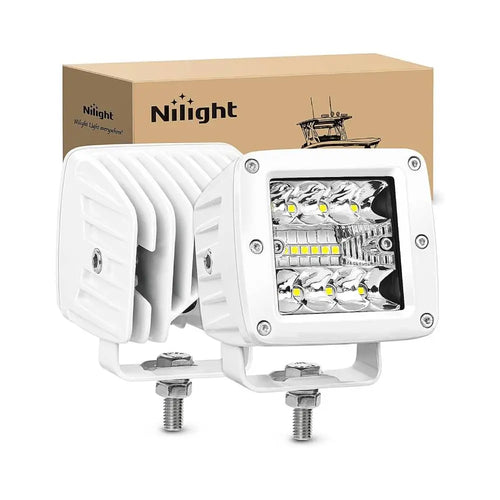 Nilight 3 Inch 42W Spot Flood Combo White Case Led Work Lights (Pair)