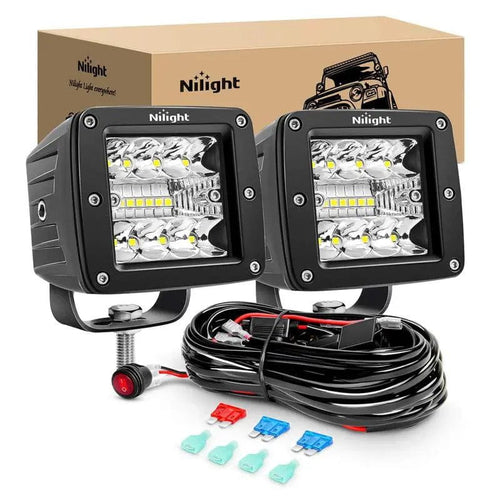 Nilight 3 Inch 42W Spot Flood Square LED Pods (Pair) | 16AWG Wire 3Pin Switch