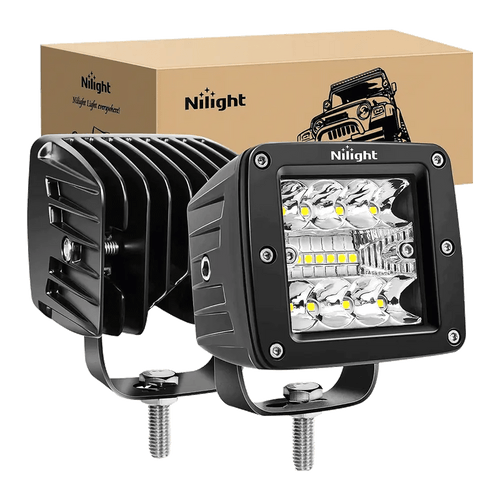 Nilight 3 Inch 42W Upgraded Triple Row Spot Flood Square LED Pods (Pair)