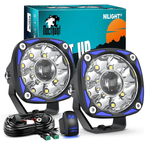 Nilight 3 Inch 9LED Round Spot Night Vision Auxiliary Ditch LED Light Pods (Pair) | 18AWG Wire 5Pin Switch