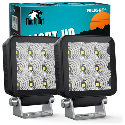Nilight 3 Inch 9LED Square Flood Built-in EMC LED Pod Lights (Pair)