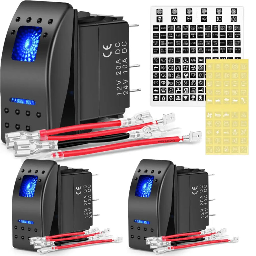 Nilight 3Pcs 5Pin SPST On/Off Rocker Switch Blue