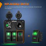 Nilight 3Pcs 5Pin SPST On/Off Rocker Switch Green, view 6