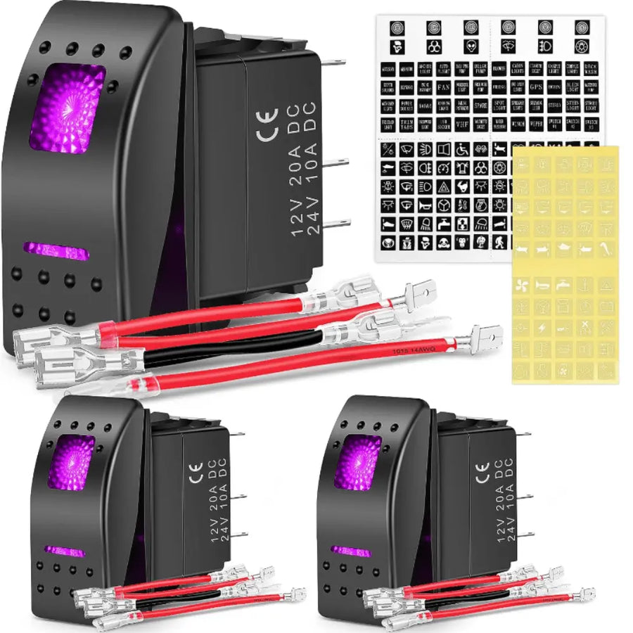 Nilight 3Pcs 5Pin SPST On/Off Rocker Switch Purple