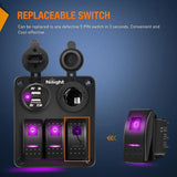 Nilight 3Pcs 5Pin SPST On/Off Rocker Switch Purple, view 6