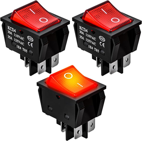 Nilight 3PCS DPST Rocker Switches 12V 30A/110V 35A/125VAC Red Lighted 4 Pin 2 Position ON Off Toggle Switch KCD4 for Car Automotive Truck Boat Marine Off-Road Vehicle