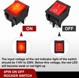 Nilight 3PCS DPST Rocker Switches 12V 30A/110V 35A/125VAC Red Lighted 4 Pin 2 Position ON Off Toggle Switch KCD4 for Car Automotive Truck Boat Marine Off-Road Vehicle, view 2
