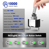 Nilight 3PCS Green LED Toggle Switches 12V 20A 3 Pin 2 Position ON Off SPST Heavy Duty Rocker Switch for Auto Car Marine RV Vehicles Truck Boat Dash, view 6