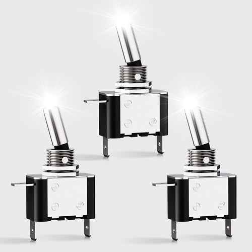 Nilight 3PCS White LED Toggle Switches 12V 20A 3 Pin 2 Position ON Off SPST Heavy Duty Rocker Switch for Auto Car Marine RV Vehicles Truck Boat Dash
