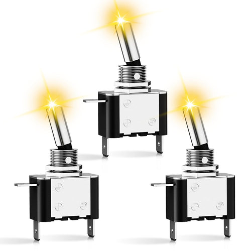 Nilight 3PCS Yellow LED Toggle Switches 12V 20A 3 Pin 2 Position ON Off SPST Heavy Duty Rocker Switch for Auto Car Marine RV Vehicles Truck Boat Dash