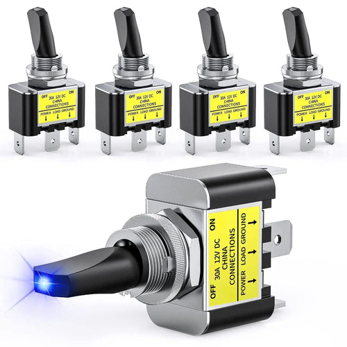 Nilight 5Pcs 3Pin SPST Blue LED toggle Switch