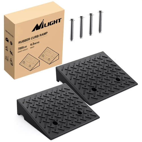 Nilight 4.3 Inch 7000lbs Load Capacity Rise Height Heavy Duty Rubber Curb Ramp (Pair)