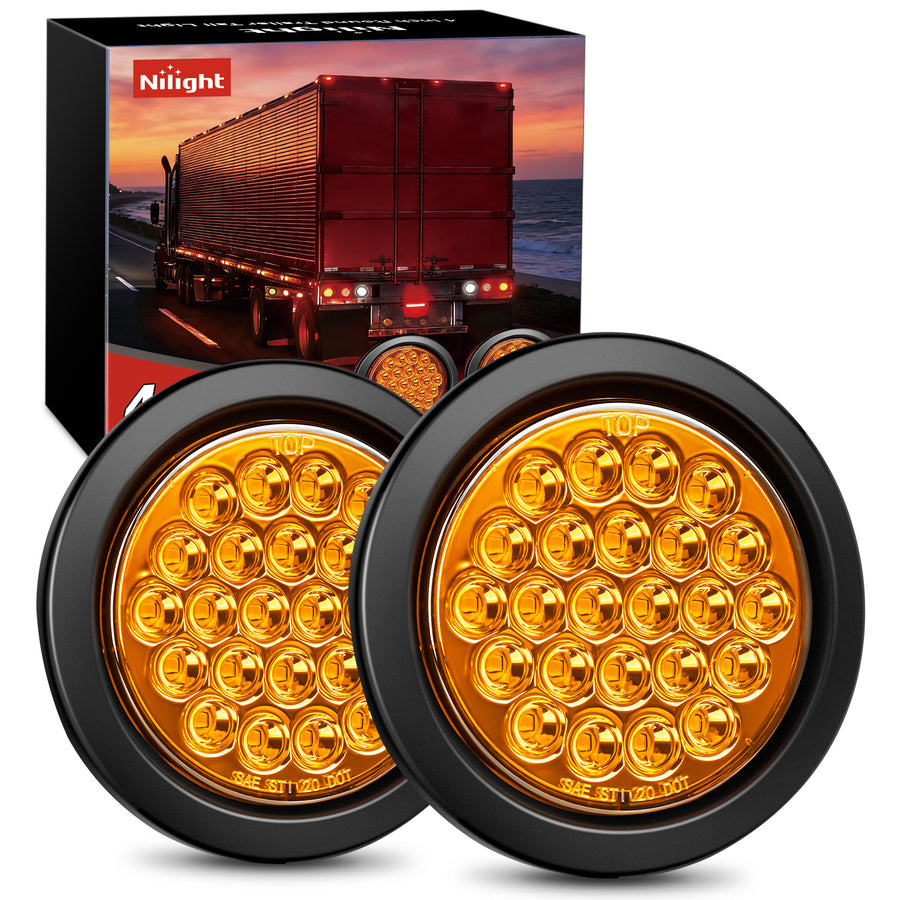 Nilight 4 Inch Amber Round 24Leds Tail Light Flush Mount Grommets (Pair)