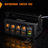 Nilight 4 Gang Rocker Switch Box 12V SPST ON Off Toggle Switches PD Type C and QC 3.0 USB Sockcet Voltmeter LED Light Waterproof Aluminum Mount Bracket Panel DIY Stickers for Boat Car RV Truck, view 6