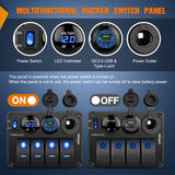 Nilight 4 Gang Rocker Switch Panel Waterproof Pre-Wired Aluminum Power Control Marine Panels with PD Type C and USB Cigarette Lighter Socket Voltmeter 12V 24V ON Off Switches for Car Trucks Boats RVs, view 4