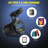 Nilight 4 in 1 Charger Socket Panel PD Type C and QC 3.0 USB with LED Voltmeter Display and Cigarette Lighter Power Cutoff Switch for Cars Trucks UTV ATV, view 2