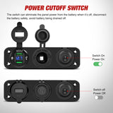 Nilight 4 in 1 ON/OFF Blue Charger Socket Panel w/ Dual QC 3.0 USB Voltmeter Cigarette, view 2