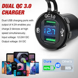 Nilight 4 in 1 ON/OFF Blue Charger Socket Panel w/ Dual QC 3.0 USB Voltmeter Cigarette, view 3