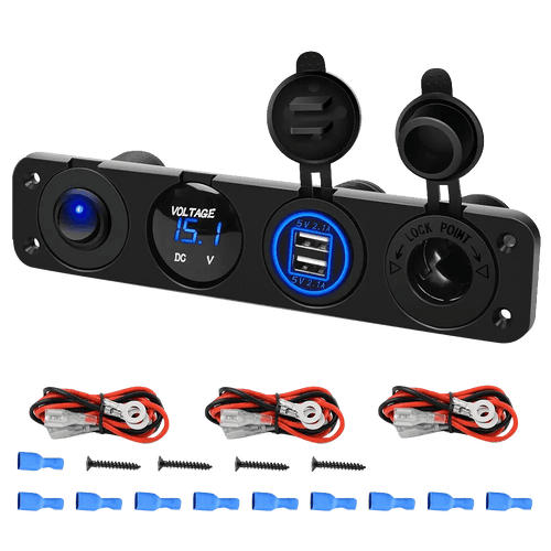 Nilight 4 in 1 ON/OFF Blue Charger Socket Panel w/ Dual USB Voltmeter Cigarette