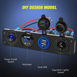 Nilight 4 in 1 ON/OFF Blue Charger Socket Panel w/ Dual USB Voltmeter Cigarette, view 2