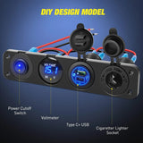 Nilight 4 in 1 ON/OFF Blue Charger Socket Panel w/ PD Type C QC 3.0 USB Voltmeter Cigarette, view 3