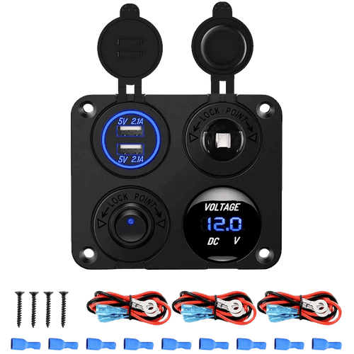 Nilight 4 in 1 ON/OFF Charger Socket Panel w/ Dual USB Voltmeter Cigarette