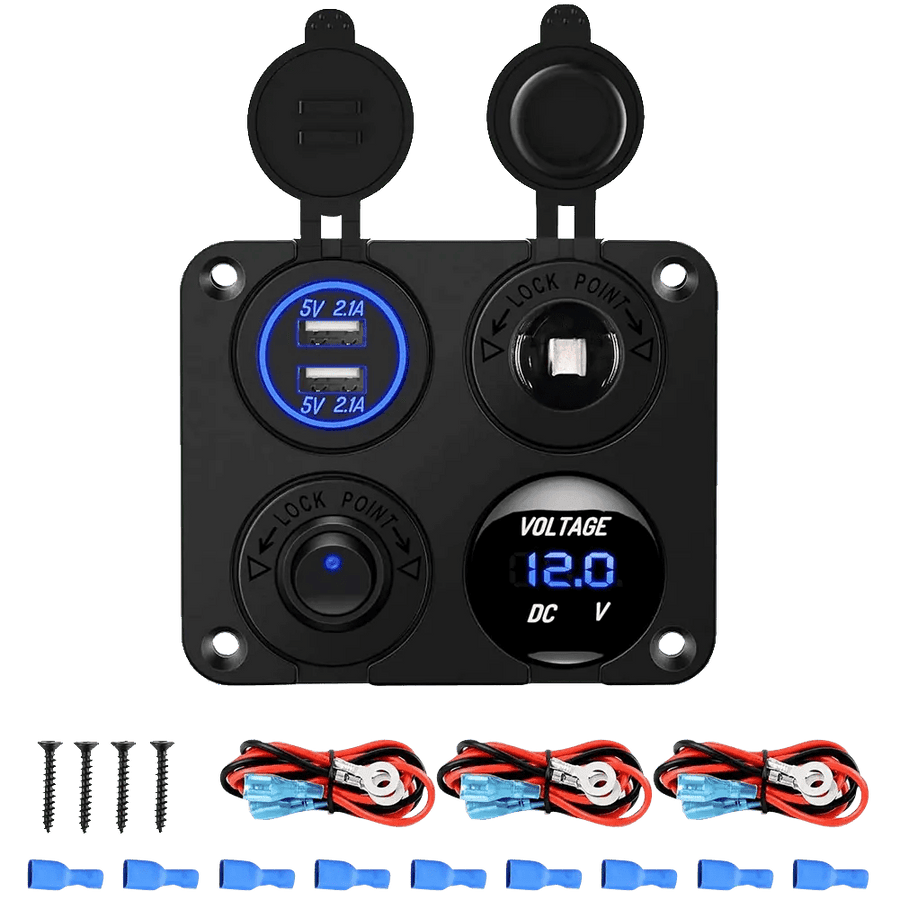 Nilight 4 in 1 ON/OFF Charger Socket Panel w/ Dual USB Voltmeter Cigarette