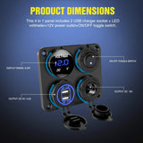 Nilight 4 in 1 ON/OFF Charger Socket Panel w/ Dual USB Voltmeter Cigarette, view 2