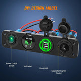 Nilight 4 in 1 ON/OFF Green Charger Socket Panel w/ Dual USB Voltmeter Cigarette, view 4
