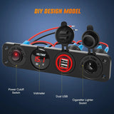 Nilight 4 in 1 ON/OFF Red Charger Socket Panel w/ Dual USB Voltmeter Cigarette, view 4