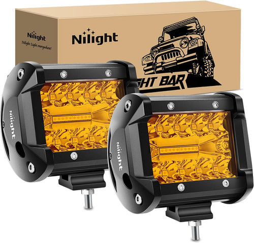 Nilight 4 Inch Amber LED Light Pods 2PCS Triple Row 60W Flood Spot Combo Offroad Driving Fog Lighting for 12V 24V Pickup Truck ATV UTV SUV