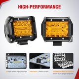 Nilight 4 Inch Amber LED Light Pods 2PCS Triple Row 60W Flood Spot Combo Offroad Driving Fog Lighting for 12V 24V Pickup Truck ATV UTV SUV, view 3