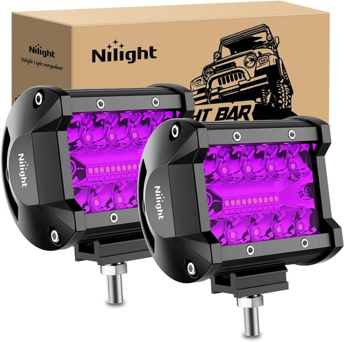 Nilight 4 Inch LED Light Pods Purple Triple Row 2PCS 60W Flood Spot Combo Off Road Driving Decoration Neon Hunting Lighting for UTV Pick-up Van Boat Tractor