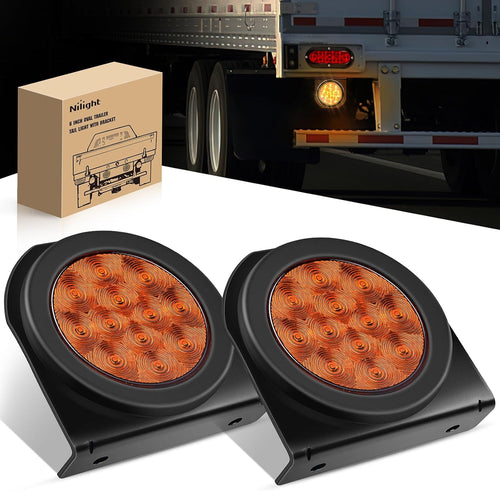 Nilight 4 Inch Round Trailer Tail Light 2PCS Amber w/Mounting Brackets | Turn Signals Lights With Flush Mount Grommets Plugs s Kit For RV Truck Offroad Vehicles