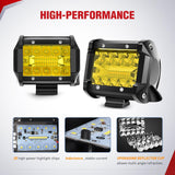 Nilight 4 Inch Yellow LED Light Pods 2PCS Triple Row 60W Flood Spot Combo Offroad Driving Fog Lighting for 12V 24V Pickup Truck ATV UTV SUV, view 3