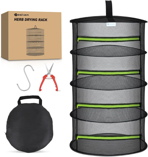 Nilight 4 Layer Herb Drying Rack Hanging Mesh Net Foldable Plant Drying Racks 24 Inch w Green Zipper Pruning Shears Hook Dryer Hanging Rack for Herbs Seed Bud Fruit Clothes Grow Tent Closets Garden Outdoor