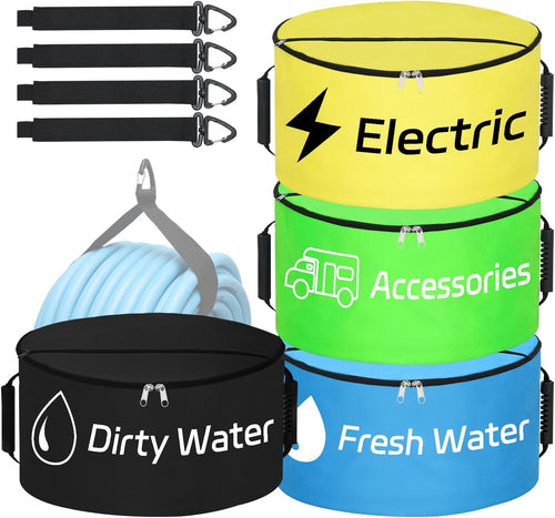 Nilight 4 Pack RV Hose Storage Bag, Waterproof Utility Bag with Dual Zipper Closure, Handle & Straps RV Storage and Organization for Sewer, Fresh Water Hoses Electrical Cords Camper Tools Accessories