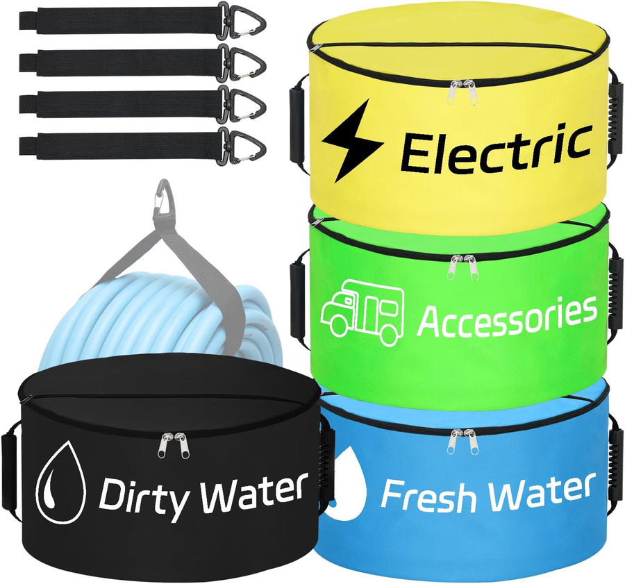 Nilight 4 Pack RV Hose Storage Bag, Waterproof Utility Bag with Dual Zipper Closure, Handle & Straps RV Storage and Organization for Sewer, Fresh Water Hoses Electrical Cords Camper Tools Accessories