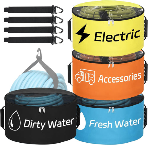 Nilight 4 Pack RV Hose Storage Bag, Waterproof Utility Bag with Visible Cover & Dual Zipper Closure RV Storage and Organization for Sewer, Fresh Water Hoses Electrical Cords Camper Tools Accessories