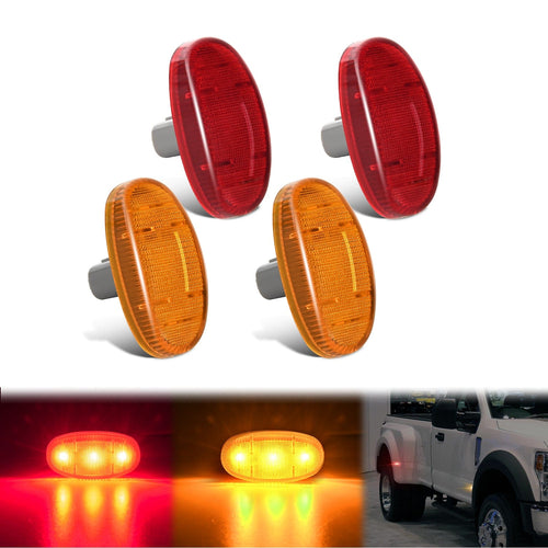 Nilight 4 PCS 3 LED Red Amber Wheel Fender Side Marker Lights Compatible With 2011-2022 F250 F350 F450 F550 Super Duty